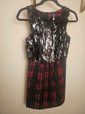 Plenty By Tracy Reese Anthropologie Plaid and Sequin Minidress